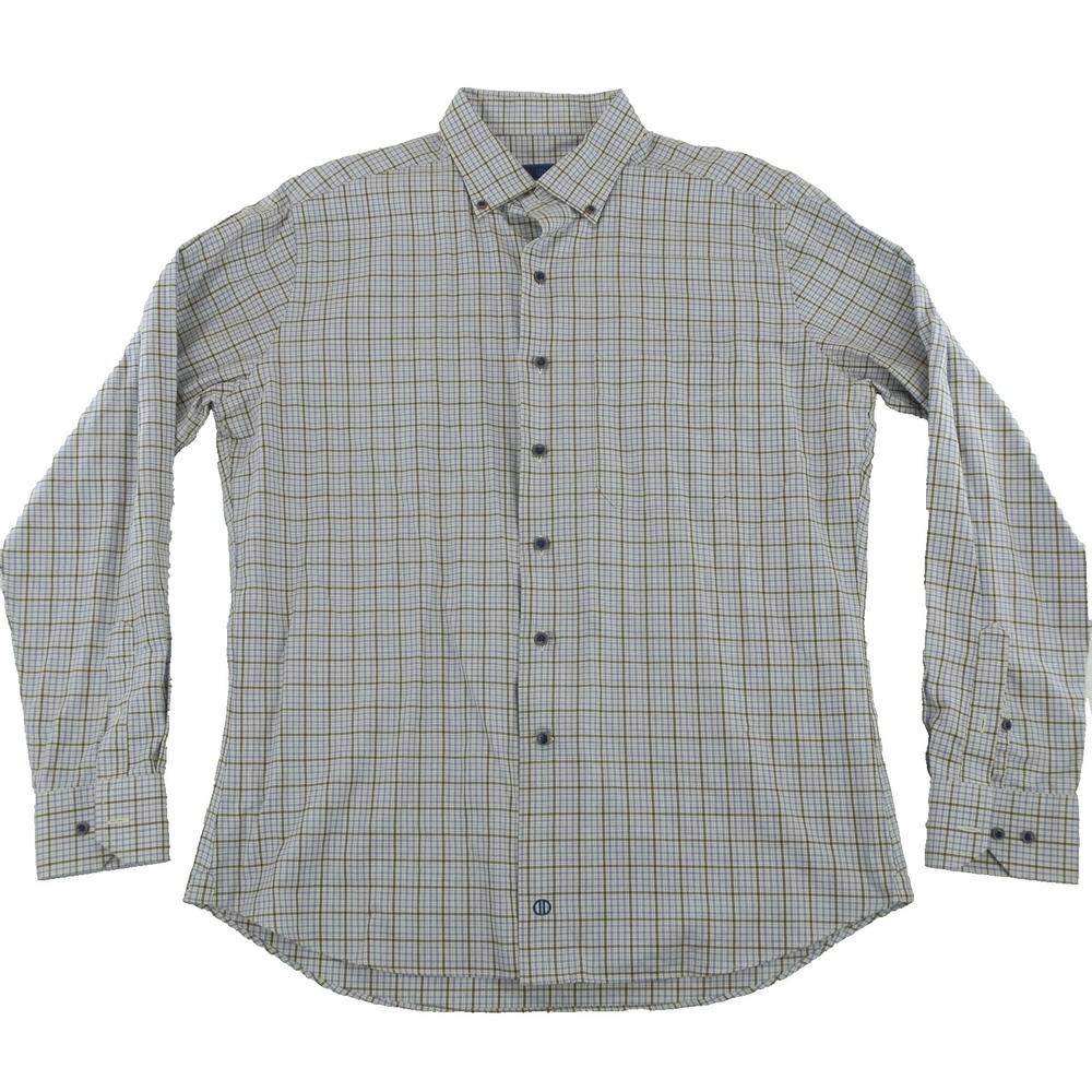 David Donahue Button Up Shirt Mens Large Cotton Blue Brown